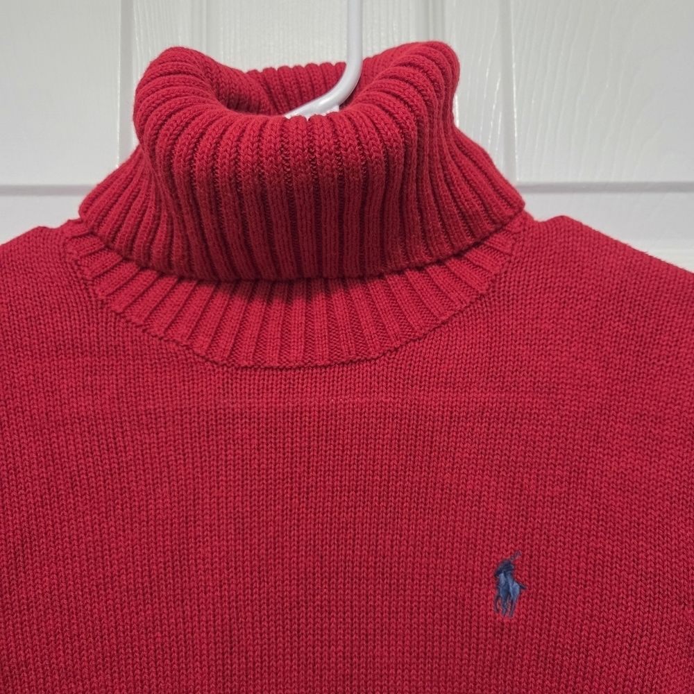 Polo Ralph Lauren Turtle Neck Wool Blend Knit Red Sweater Dress Size Small - Picture 2 of 10